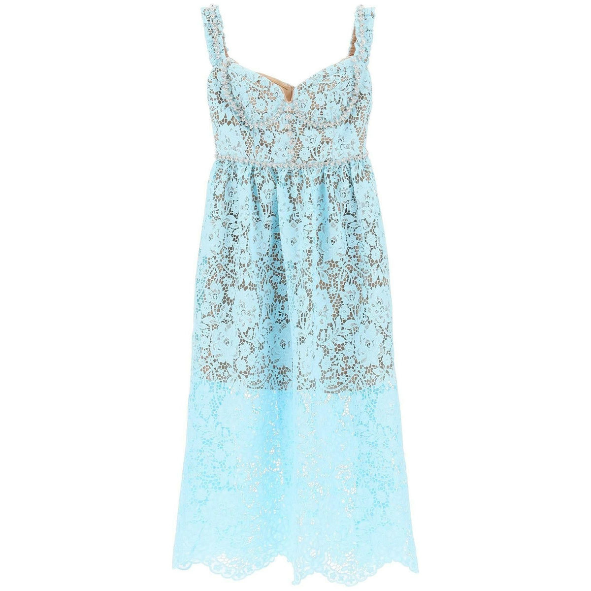 SELF PORTRAIT - Midi Dress In Floral Lace With Crystals - JOHN JULIA