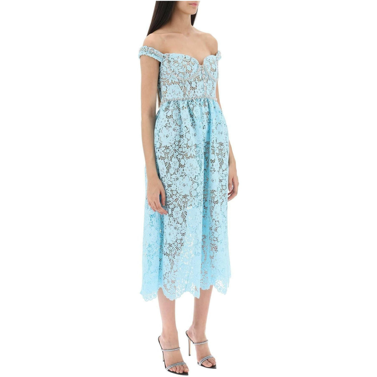 SELF PORTRAIT - Midi Dress In Floral Lace With Crystals - JOHN JULIA