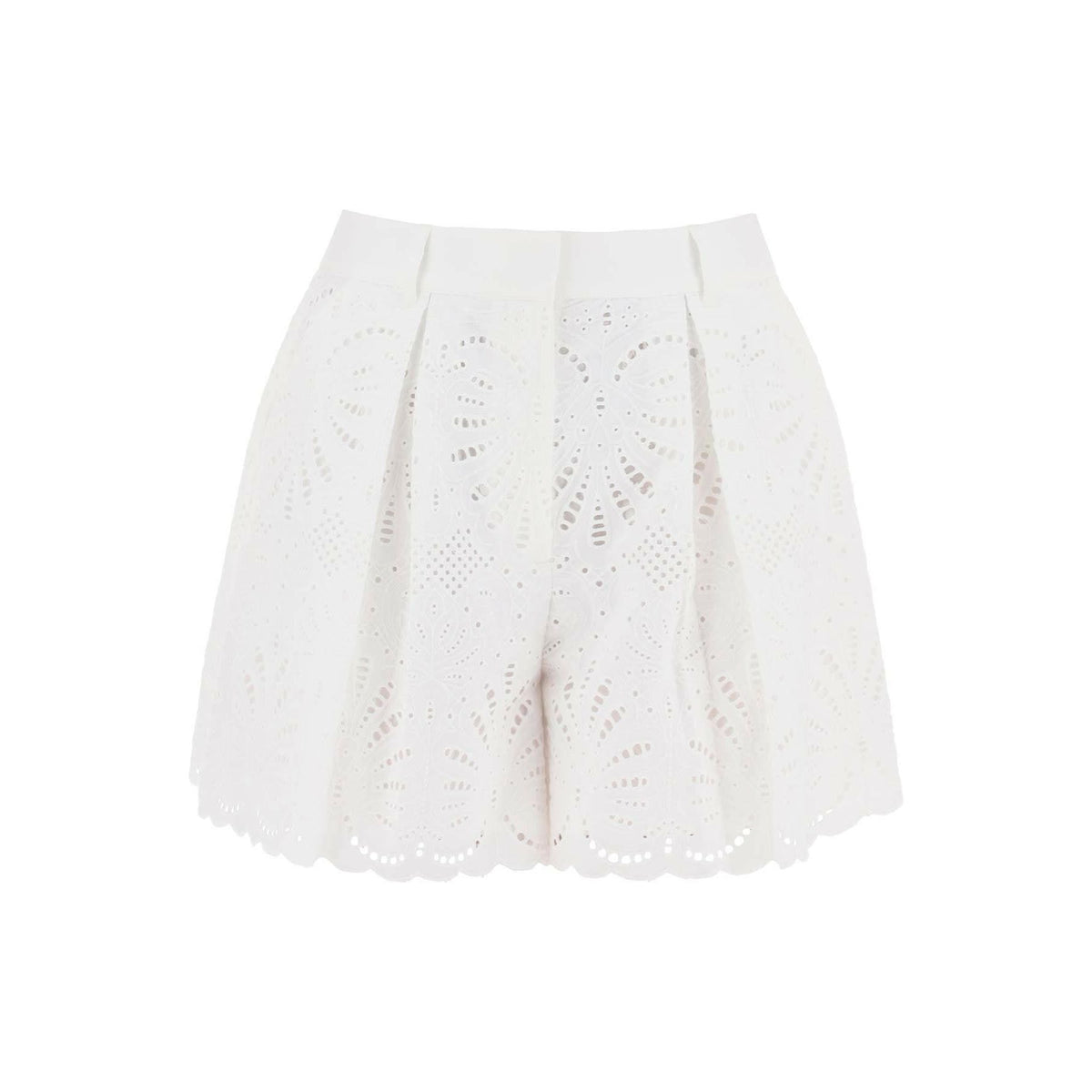 SELF PORTRAIT - White Lace Cotton Short with scalloped edges - JOHN JULIA