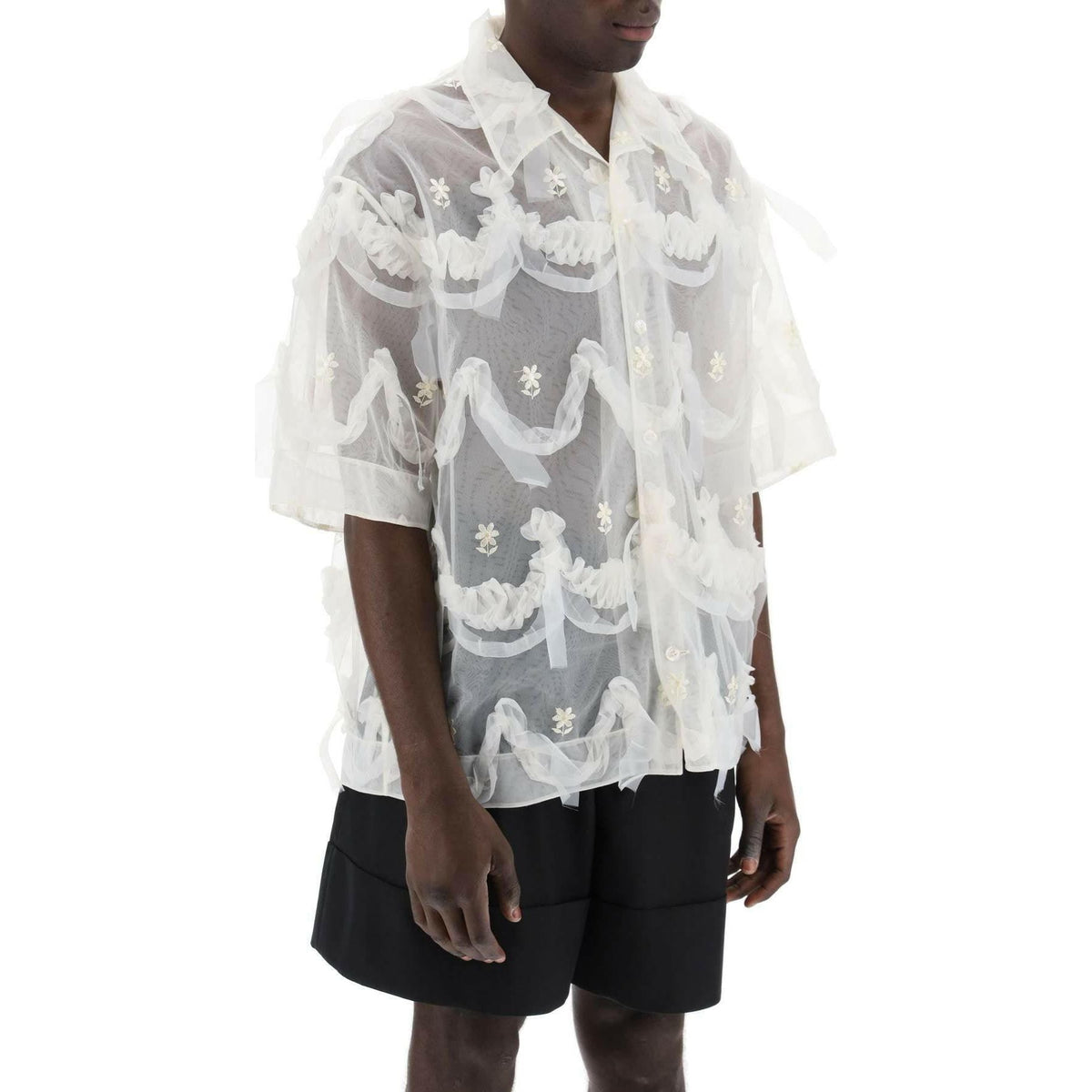 SIMONE ROCHA - Cream Embroidered Tulle Shirt - JOHN JULIA