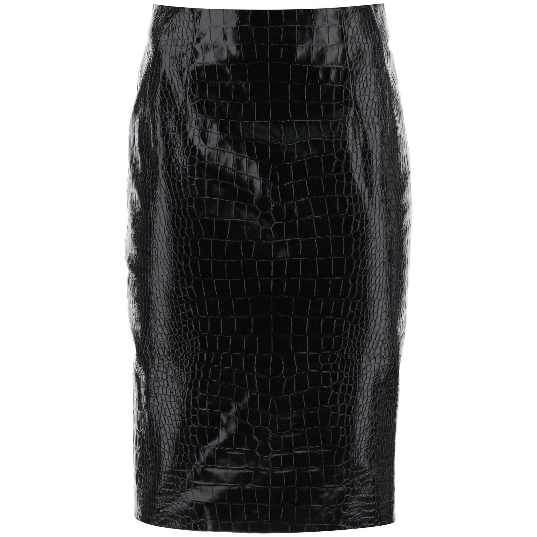 Black Croc-Effect Leather Mini Skirt VERSACE JOHN JULIA.