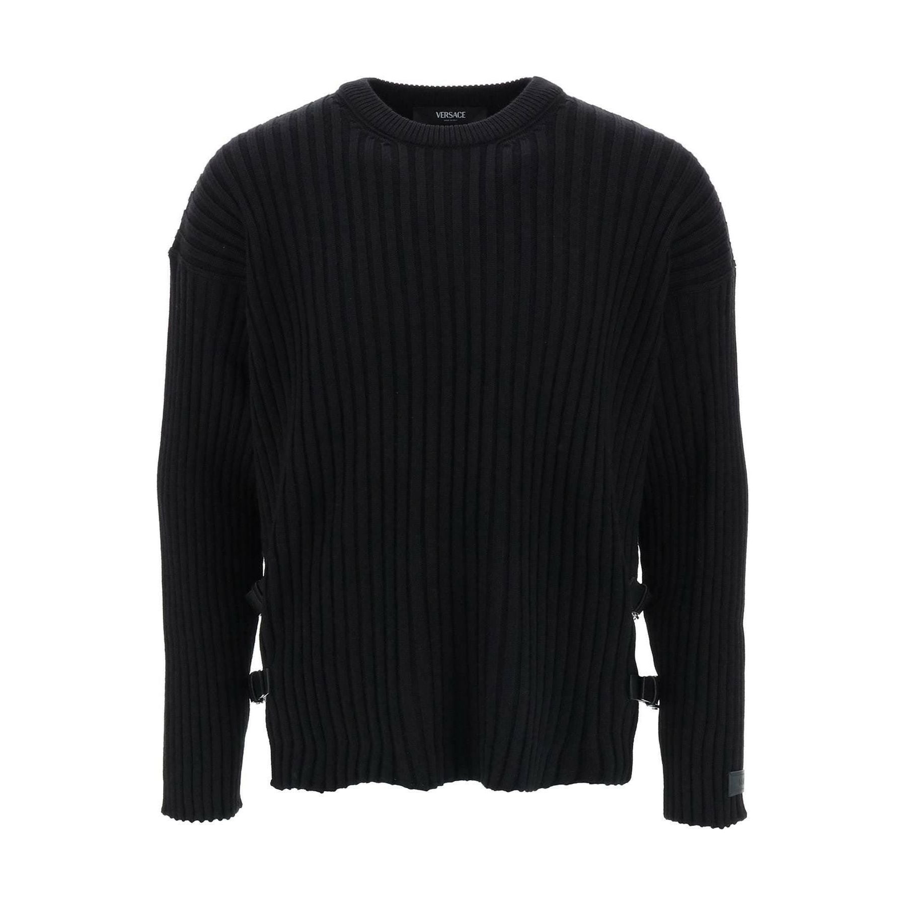 Ribbed Knit Sweater With Leather Straps VERSACE JOHN JULIA.