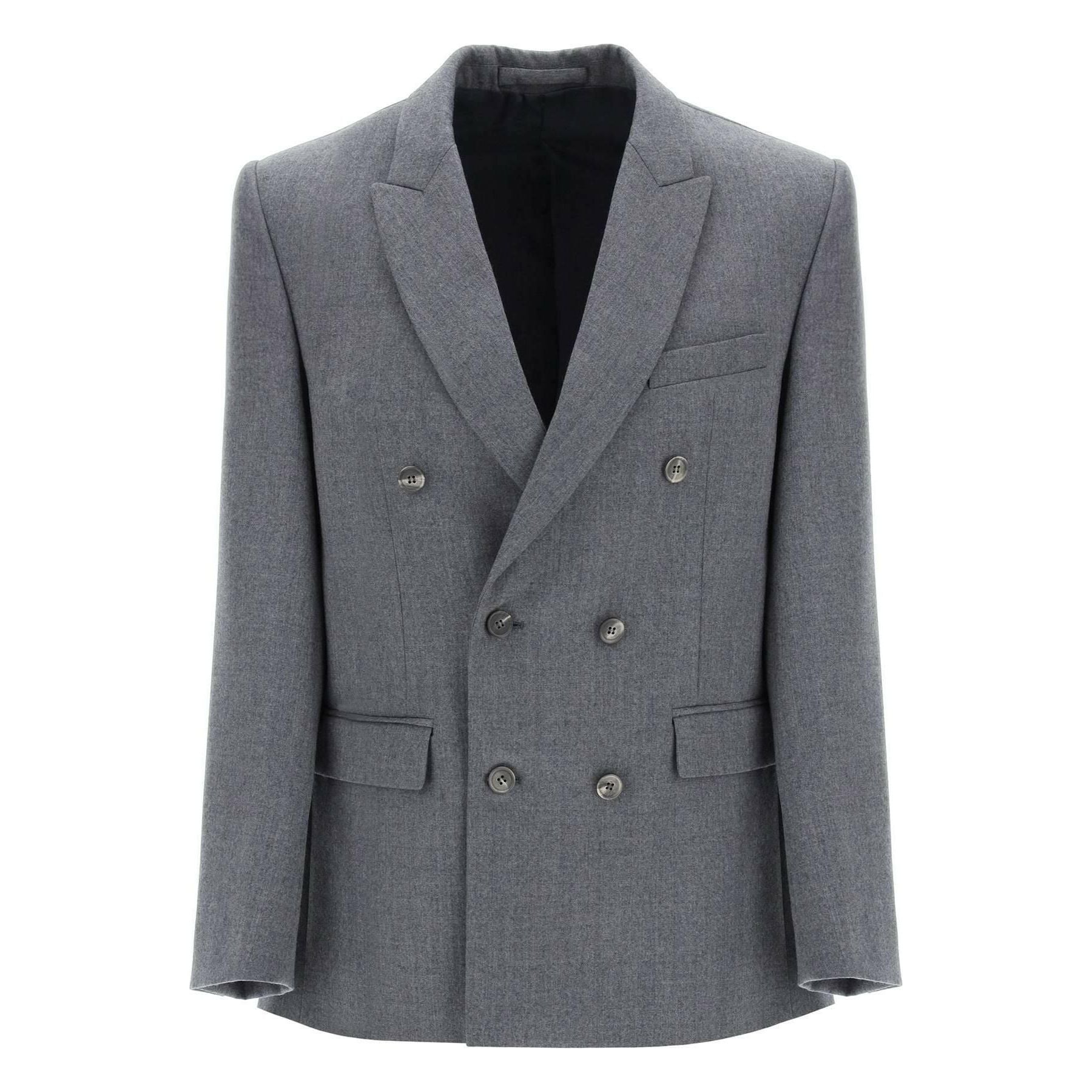 Charcoal Gray Double-Breasted Wool-Flannel Blazer WARDROBE.NYC JOHN JULIA.
