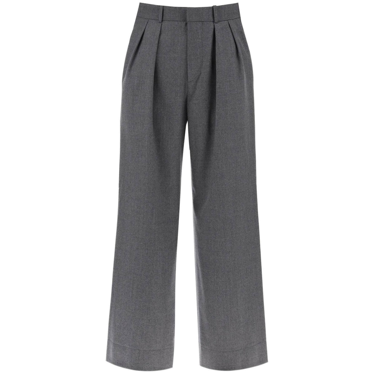WARDROBE.NYC - Charcoal Gray Wool-Flannel Wide-Leg Flannel Trousers - JOHN JULIA