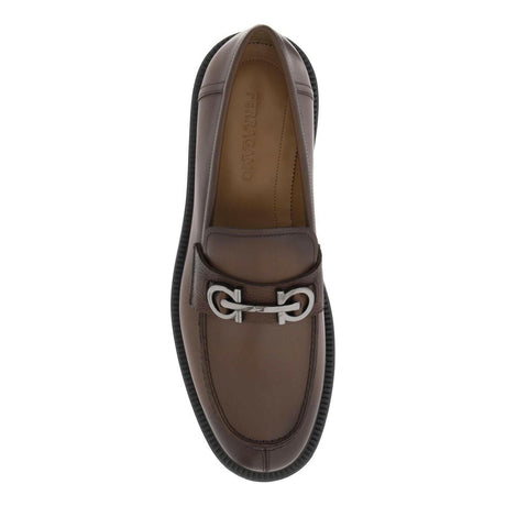 Cocoa Brown Gancini Leather Loafers FERRAGAMO JOHN JULIA.