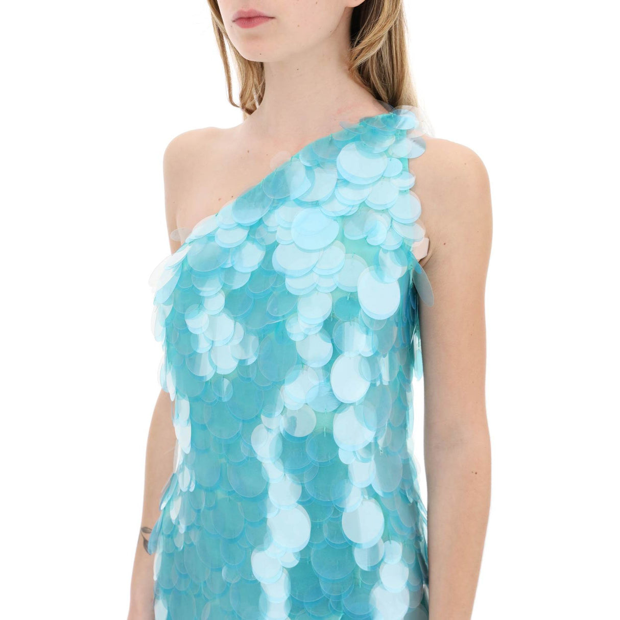 One-Shoulder Sequin Organza Mini Dress