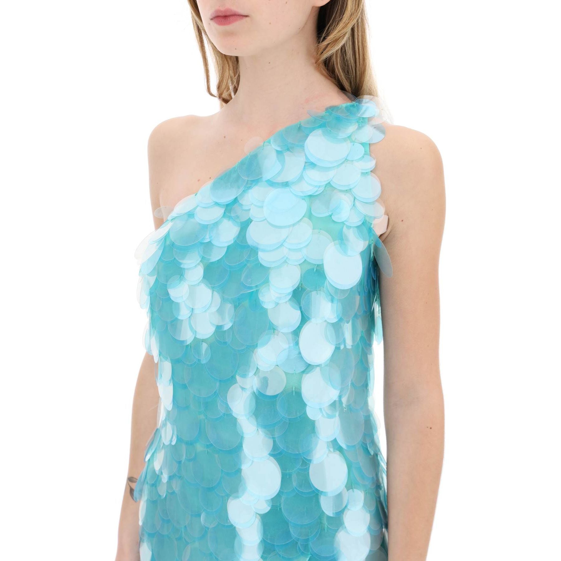 One-Shoulder Sequin Organza Mini Dress