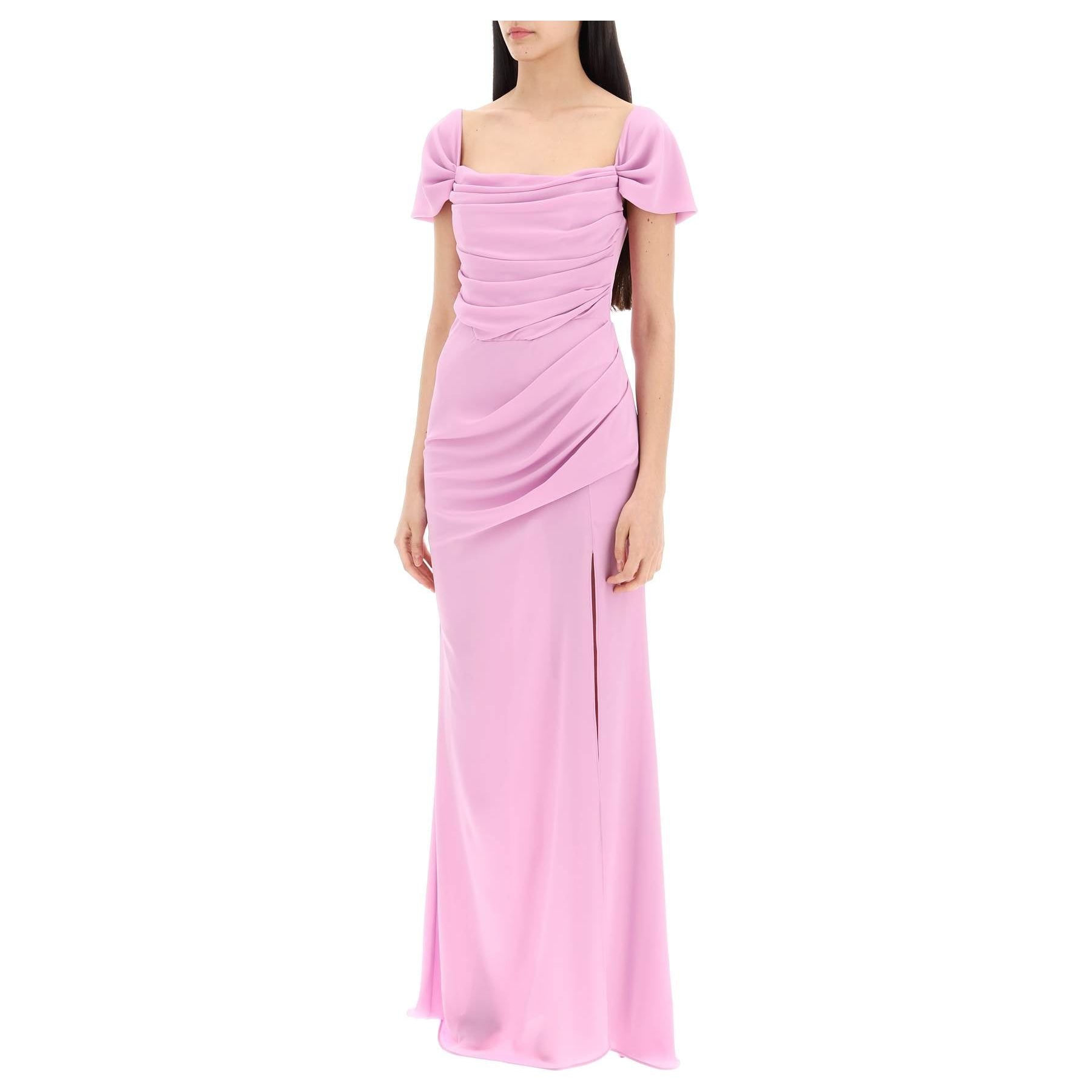 Draped Crepe Cap-Sleeve Gown
