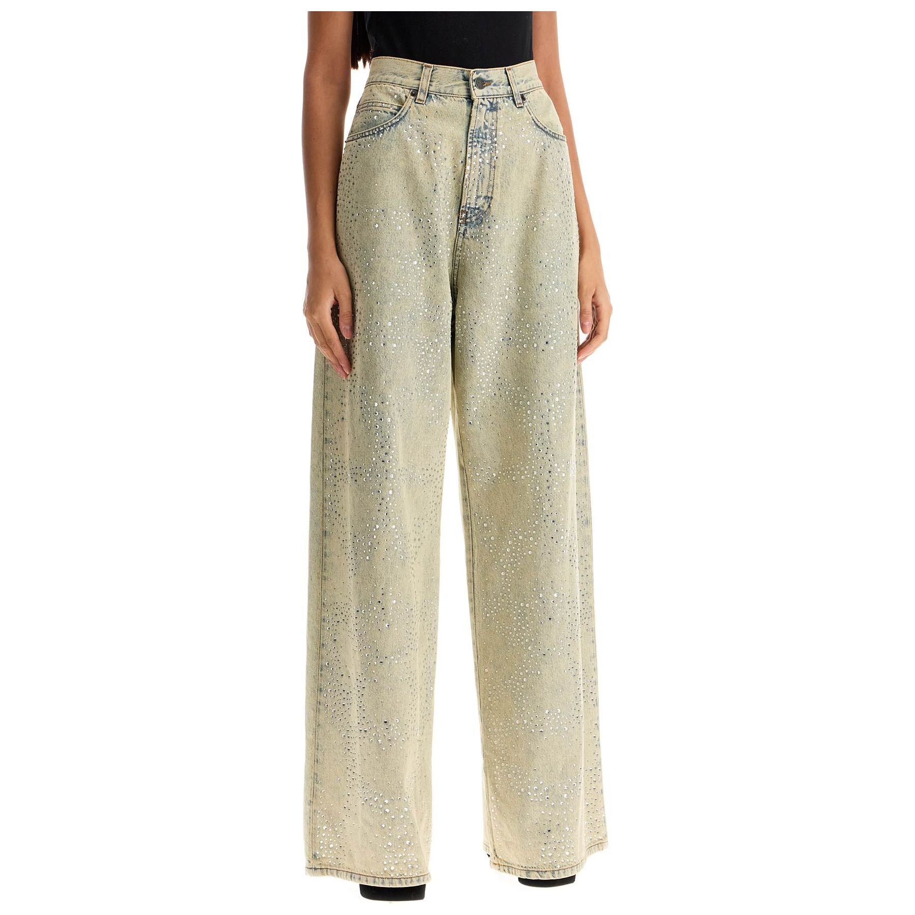 Wide Leg Jeans With Rhinestones