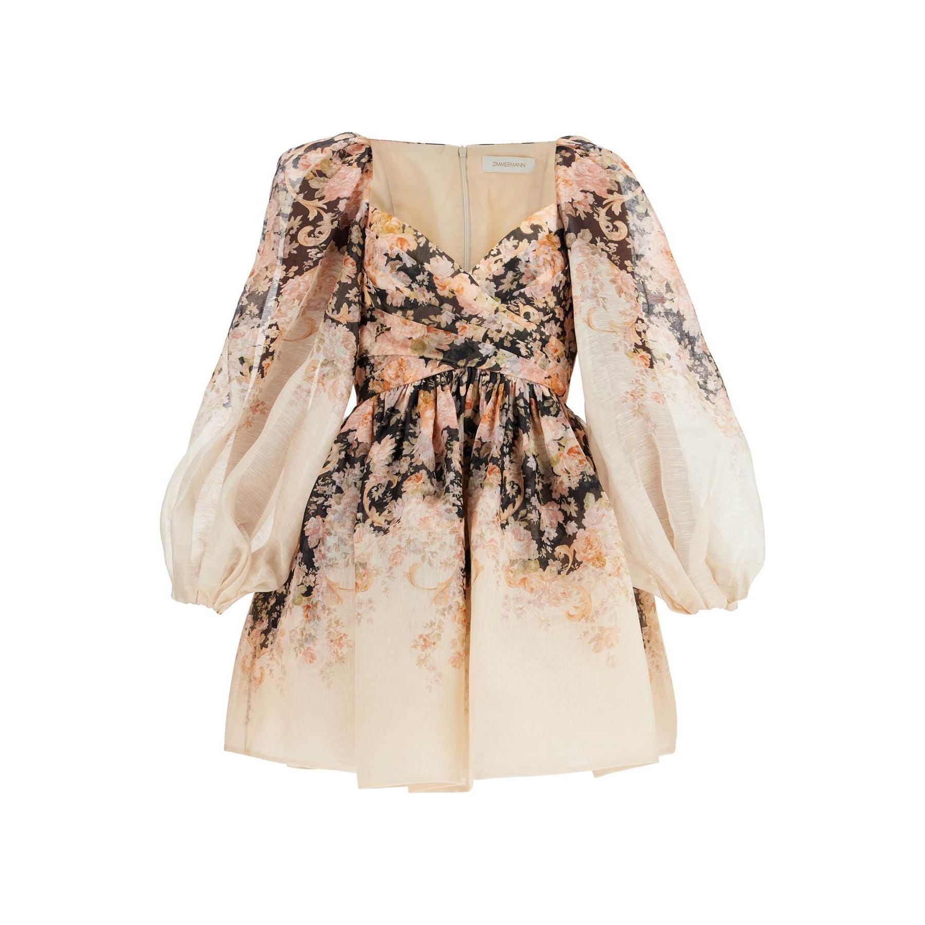 Floral Print Linen-Silk Organza Mini Dress