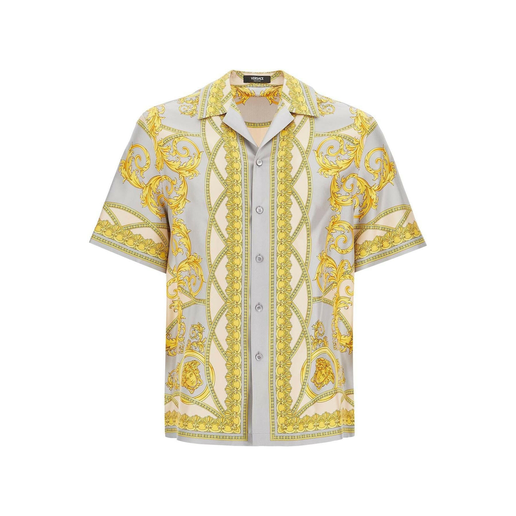 "Printed Silk Bowling Shirt From The Gods' Collection.