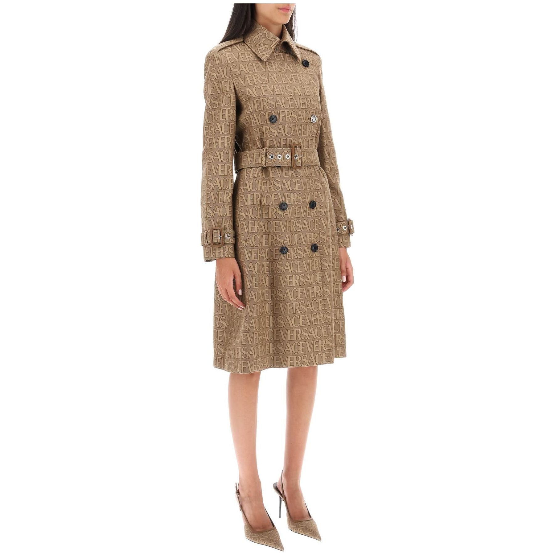 'Versace Allover' Double Breasted Trench Coat