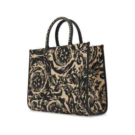 VERSACE-Medium Raffia Barocco Athena Print Tote Bag-JOHN JULIA