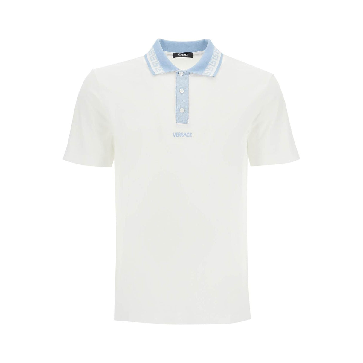 Cotton Piqué Polo Shirt Greek Motif