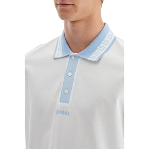 Cotton Piqué Polo Shirt Greek Motif