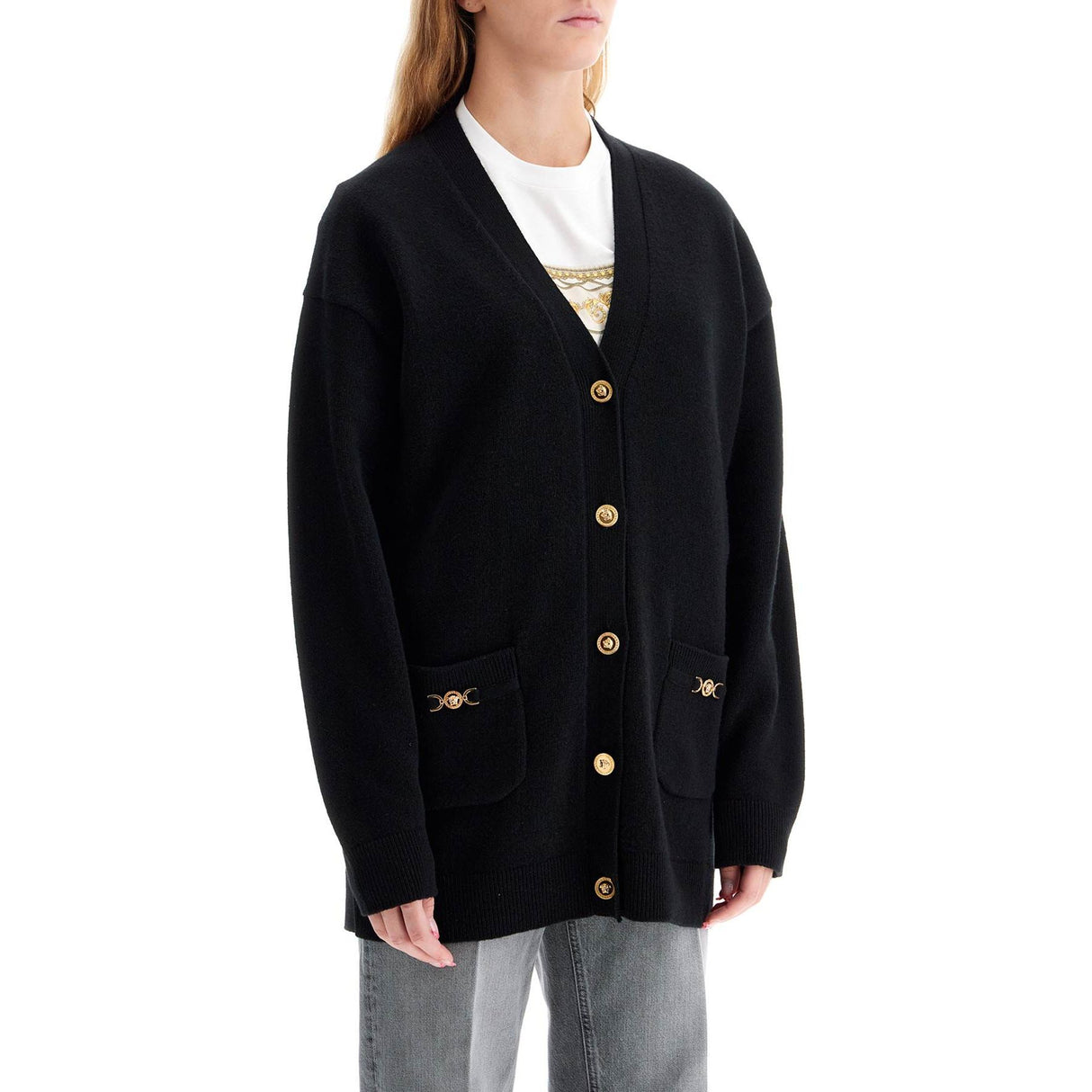 VERSACE-Cashmere-Blend Knit Boxy Cardigan -JOHN JULIA.