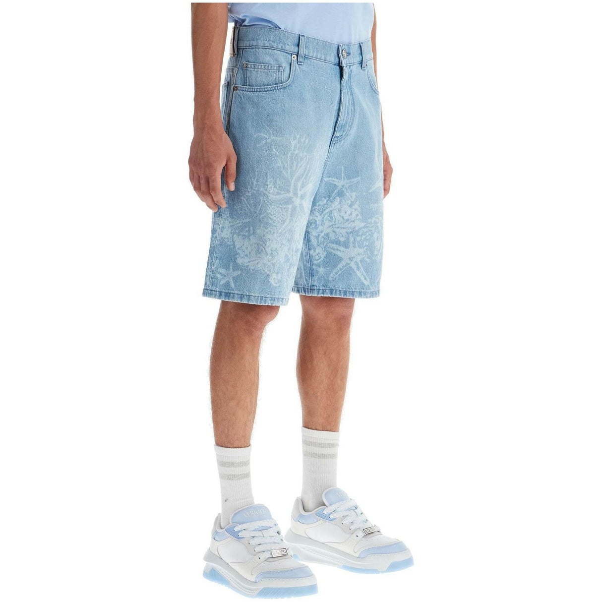 Lasered Barocco Sea Denim Shorts.