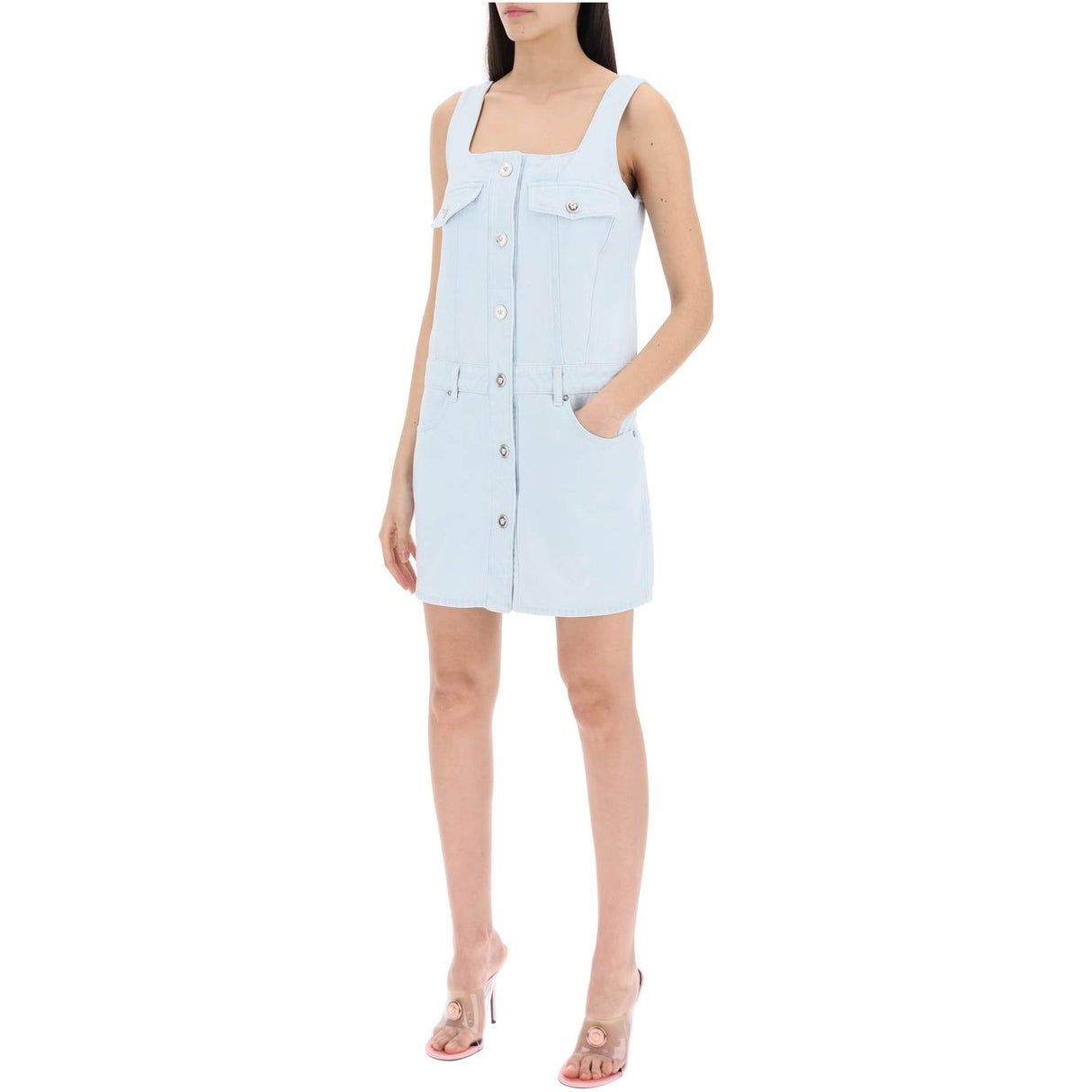 Medusa Button Mini Denim Dress