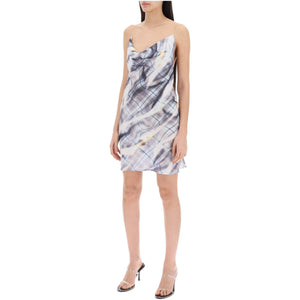 Abstract Print Satin Slip Dress