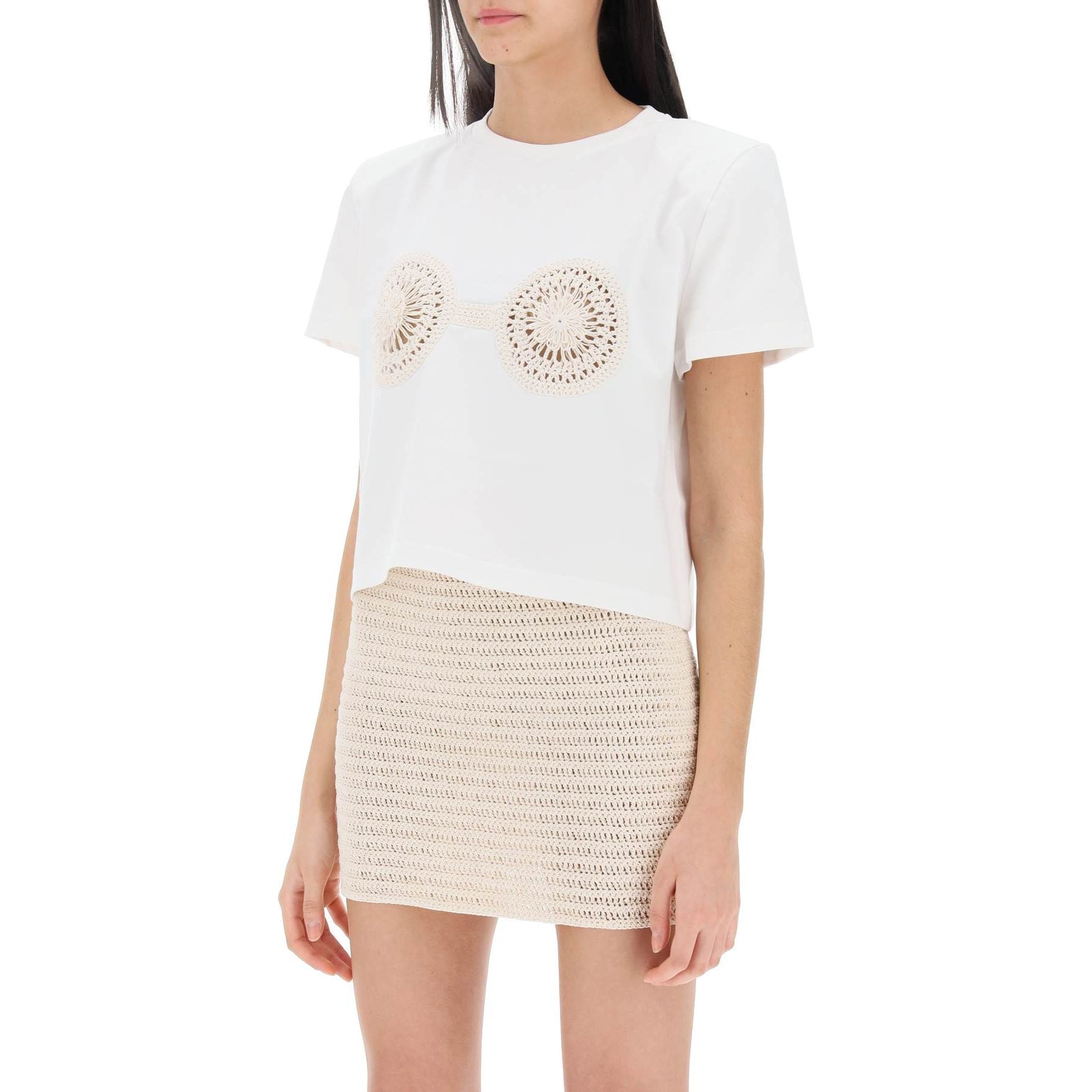Cropped T Shirt With Crochet Insert