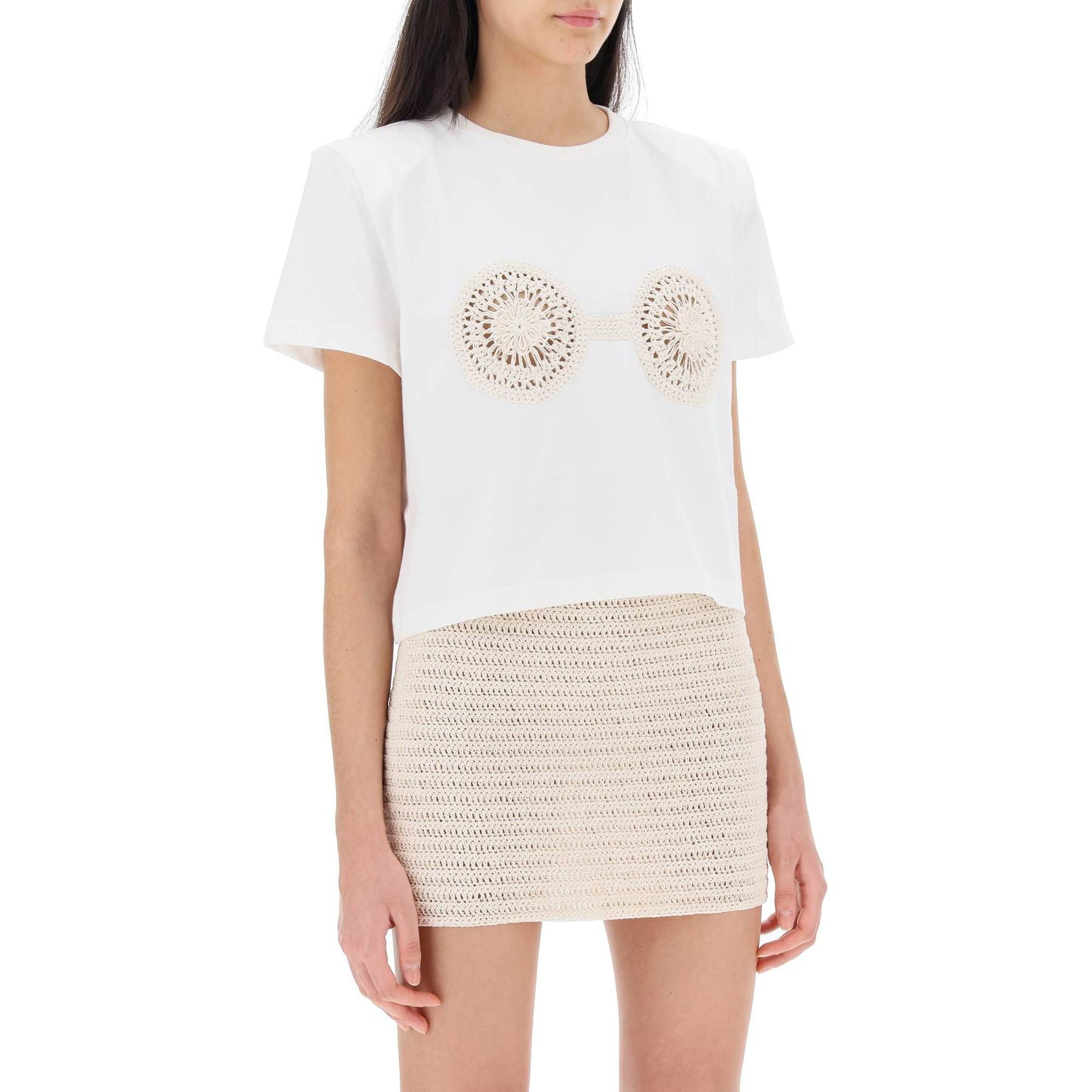 Cropped T Shirt With Crochet Insert