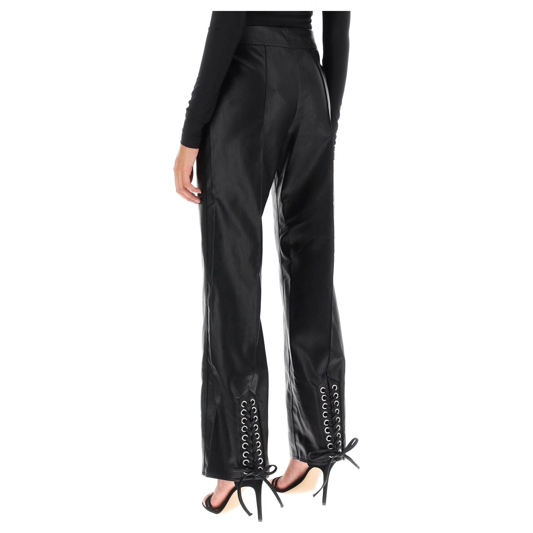 Lace-Fastened Faux Leather Pants