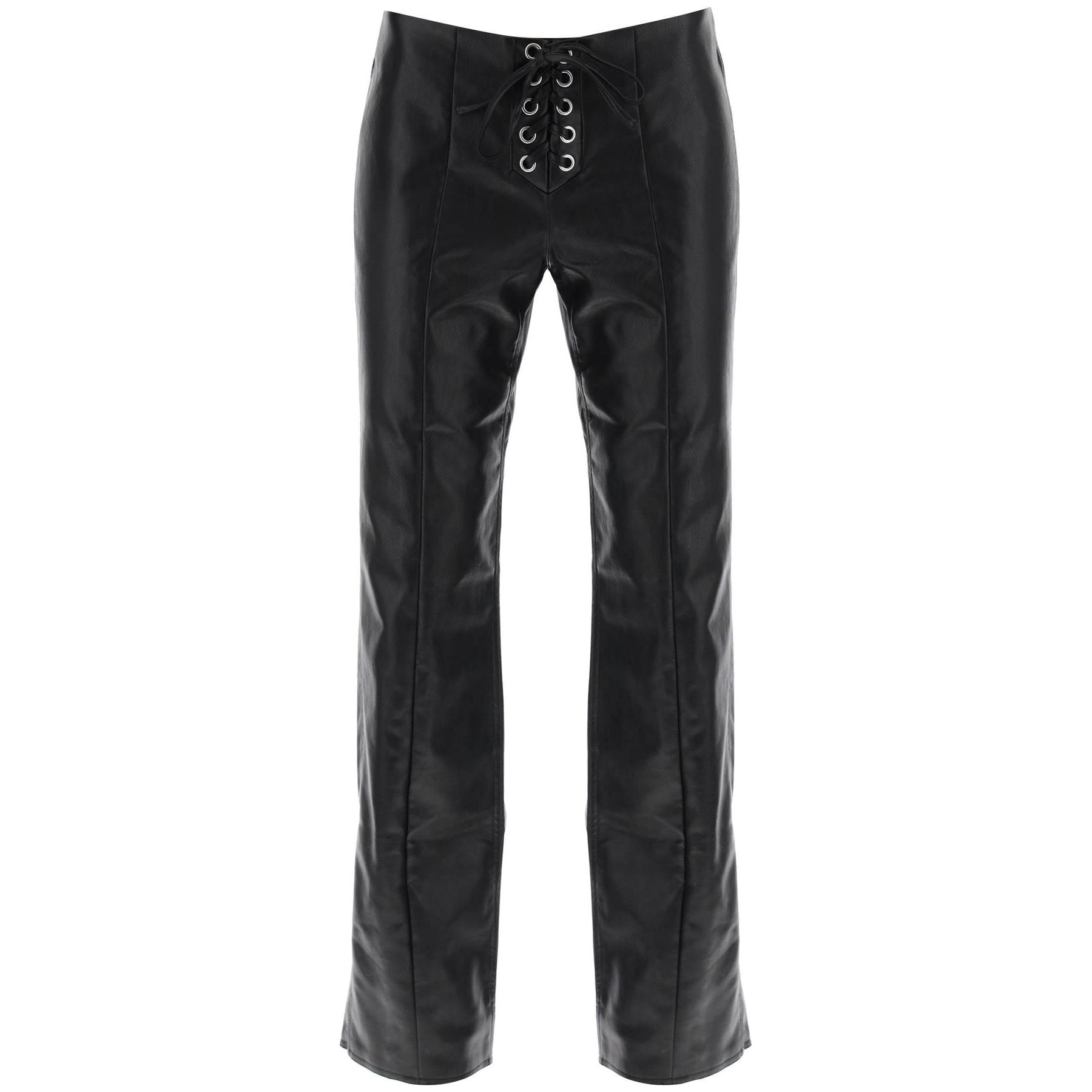 Lace-Fastened Faux Leather Pants