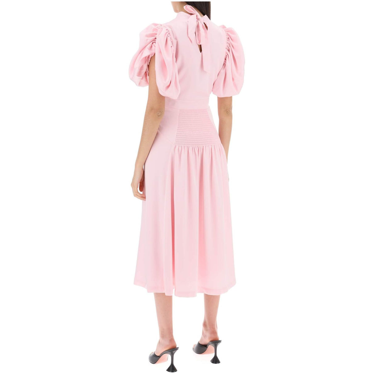 Midi Satin Dress With Balloon Sleeves