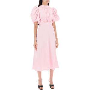 Midi Satin Dress With Balloon Sleeves