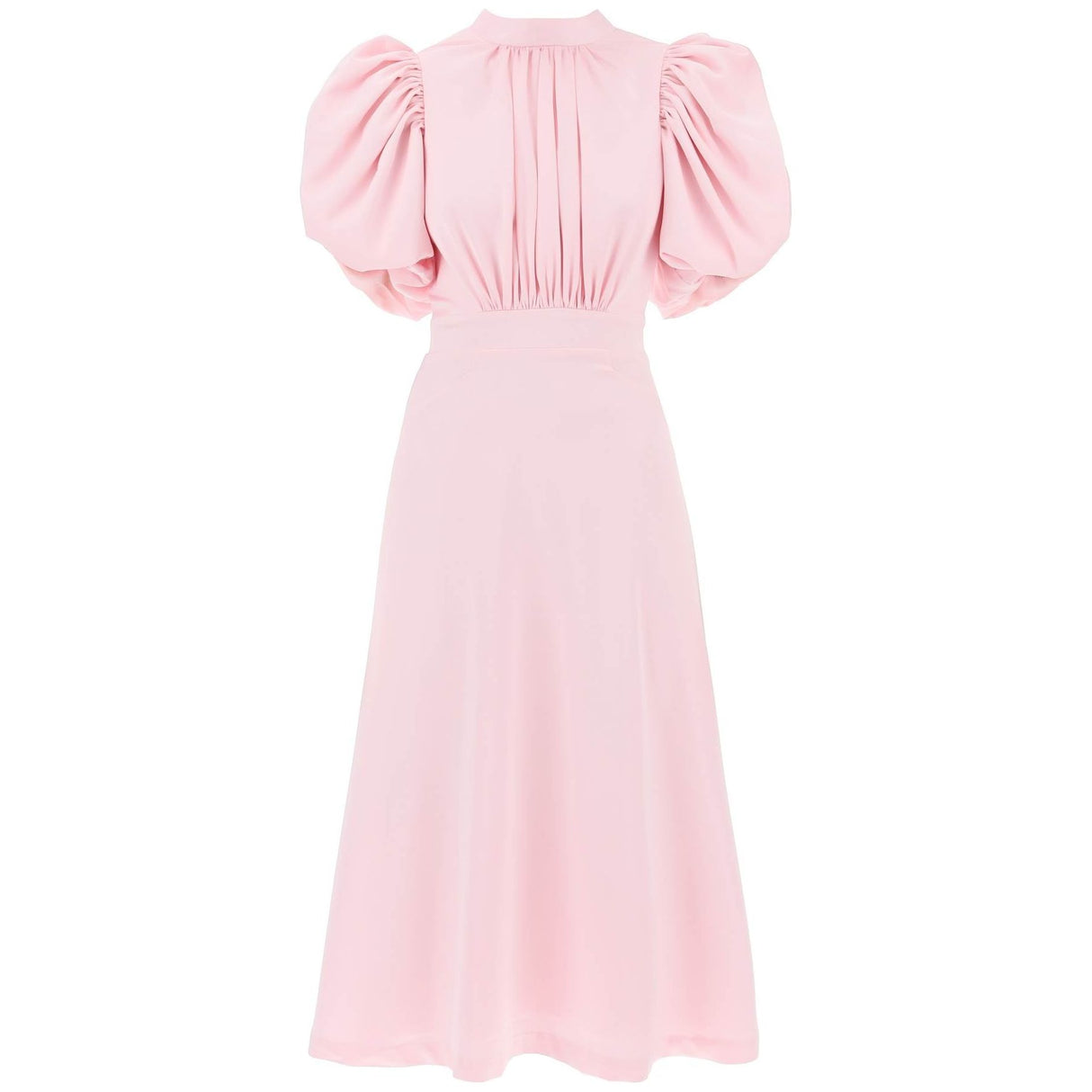 Midi Satin Dress With Balloon Sleeves