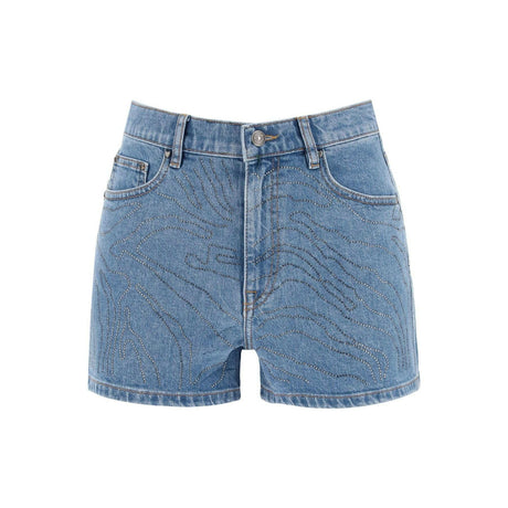 Denim Shorts With Rhinestone.