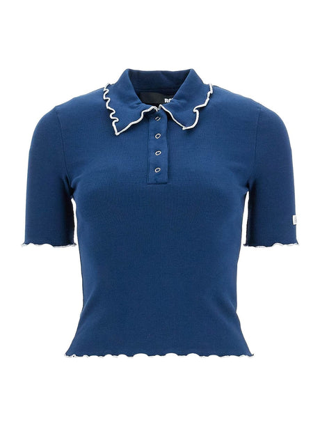 Ribbed Hem Polo Shirt-Rotate-JOHN JULIA