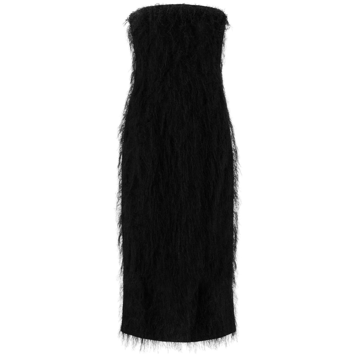 Fringe-Trimmed Sheath Dress Straight Neckline Viscose