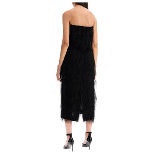 Fringe-Trimmed Sheath Dress Straight Neckline Viscose