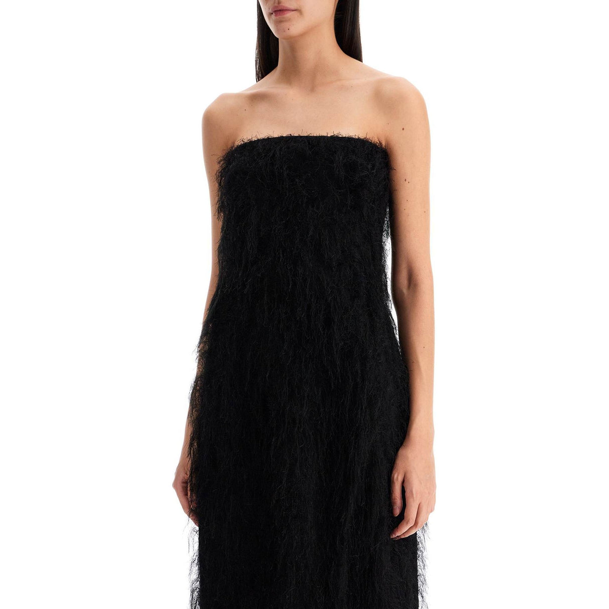 Fringe-Trimmed Sheath Dress Straight Neckline Viscose