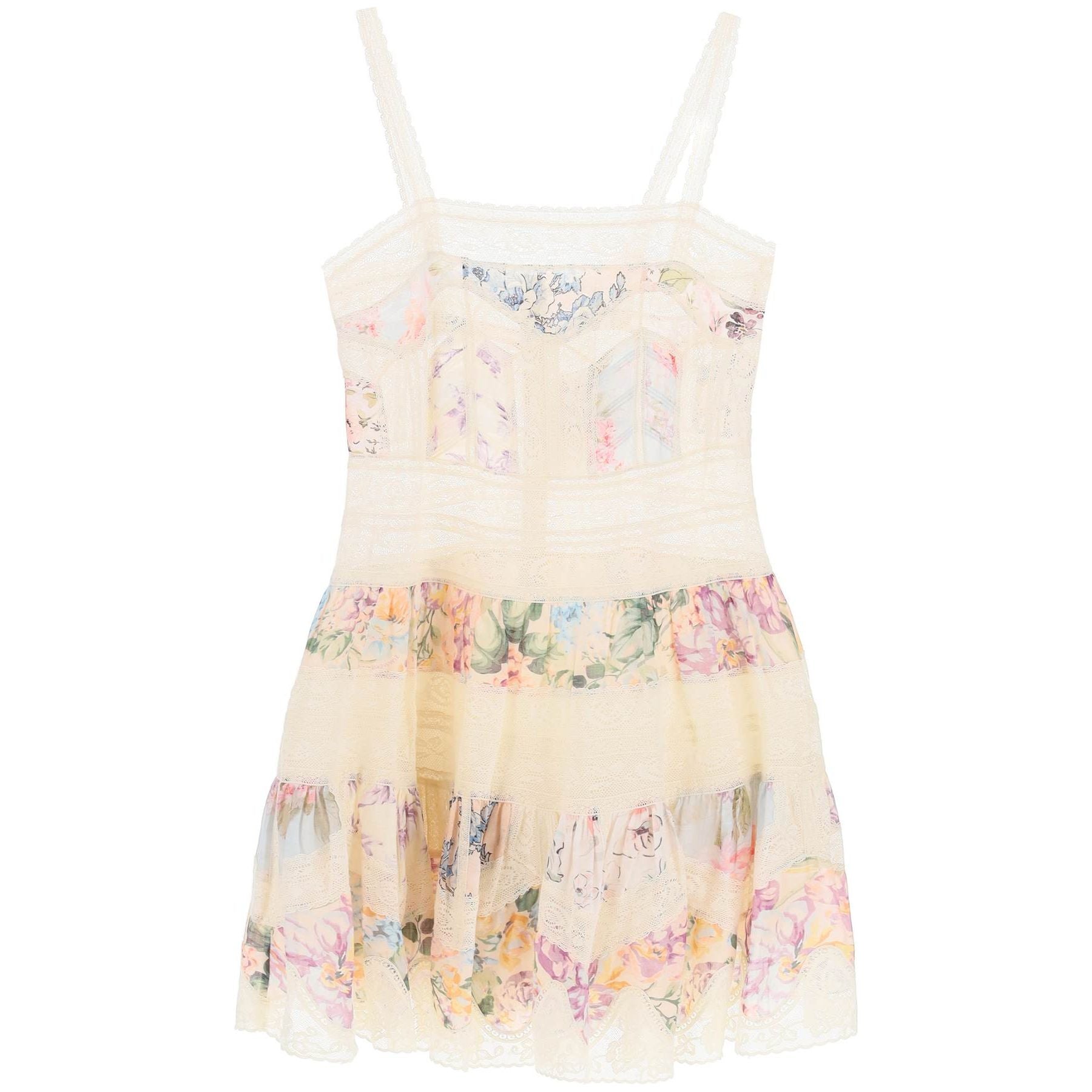 Floral Print And Lace Halliday Mini Dress