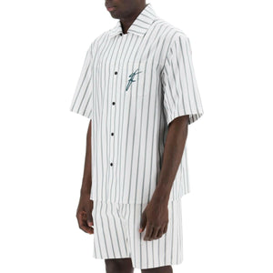 Striped Bowling Shirt With Button.