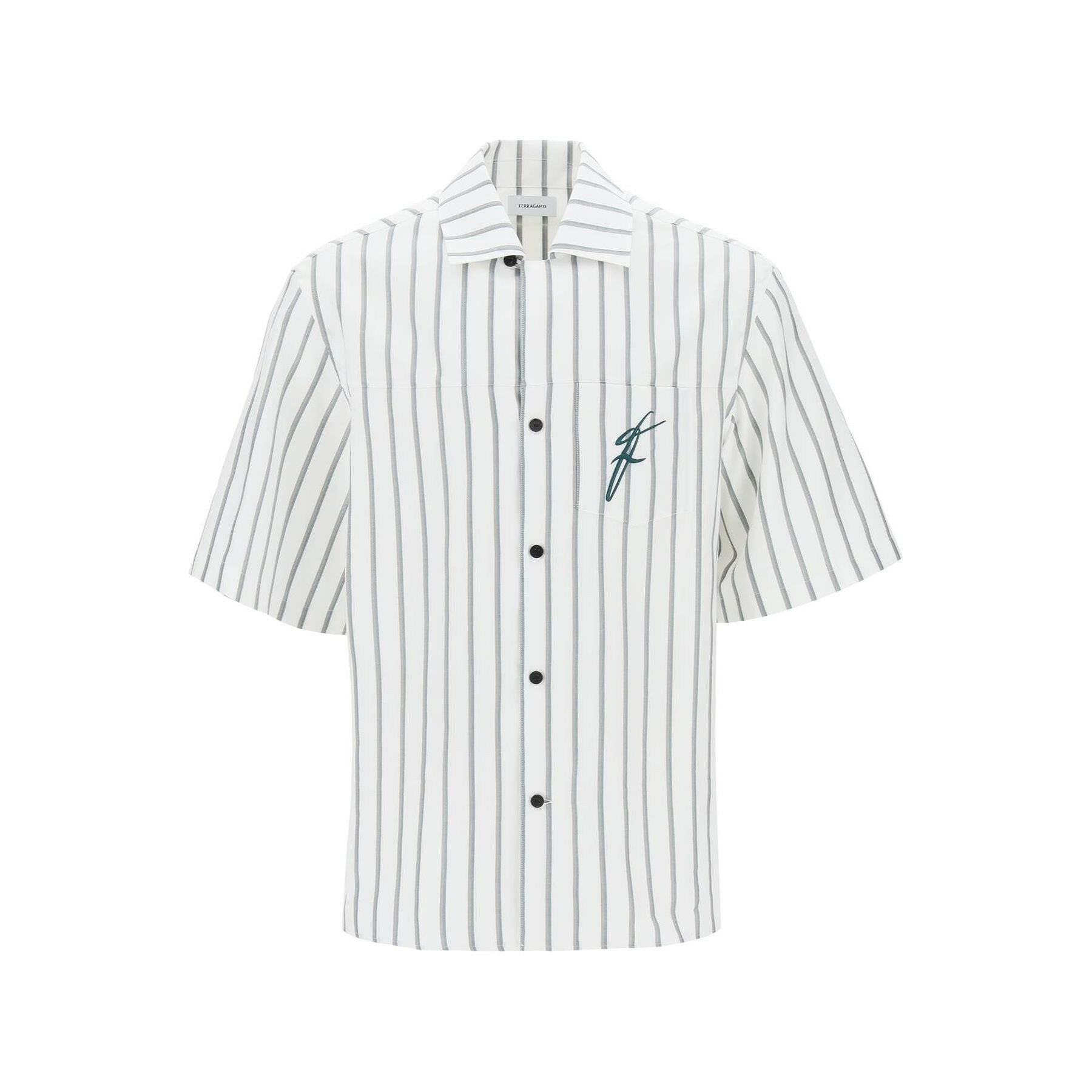 Striped Bowling Collar Cotton Shirt