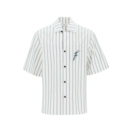 Striped Bowling Shirt With Button.