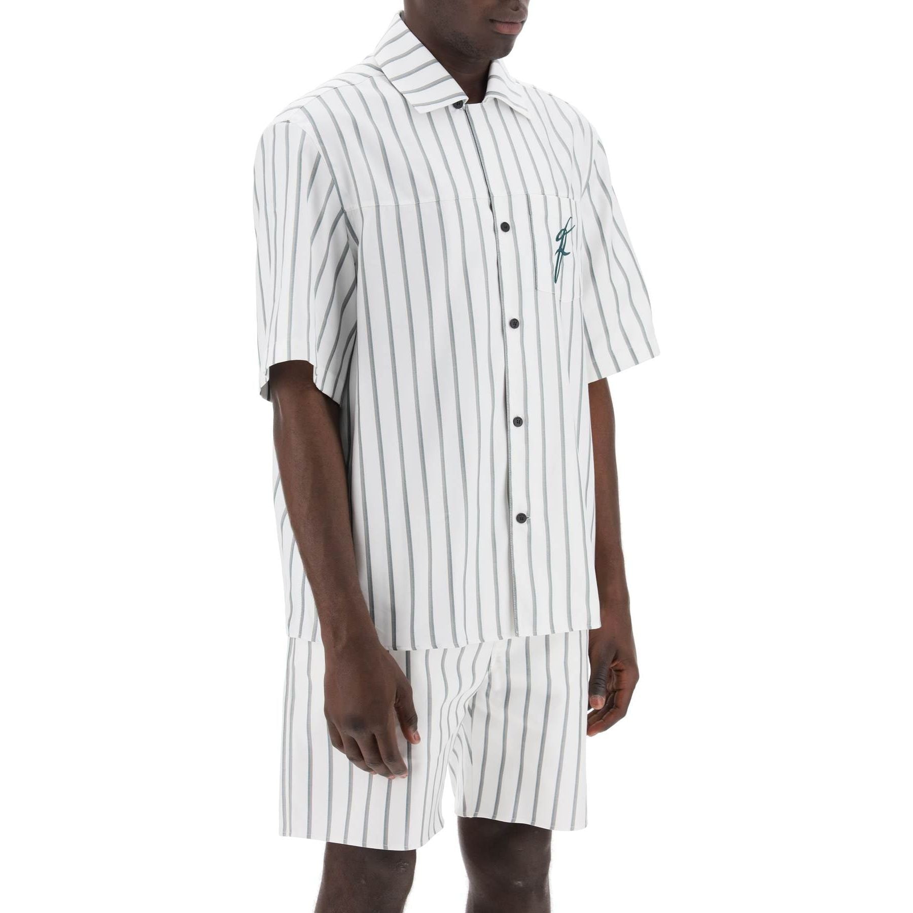 Striped Bowling Collar Cotton Shirt