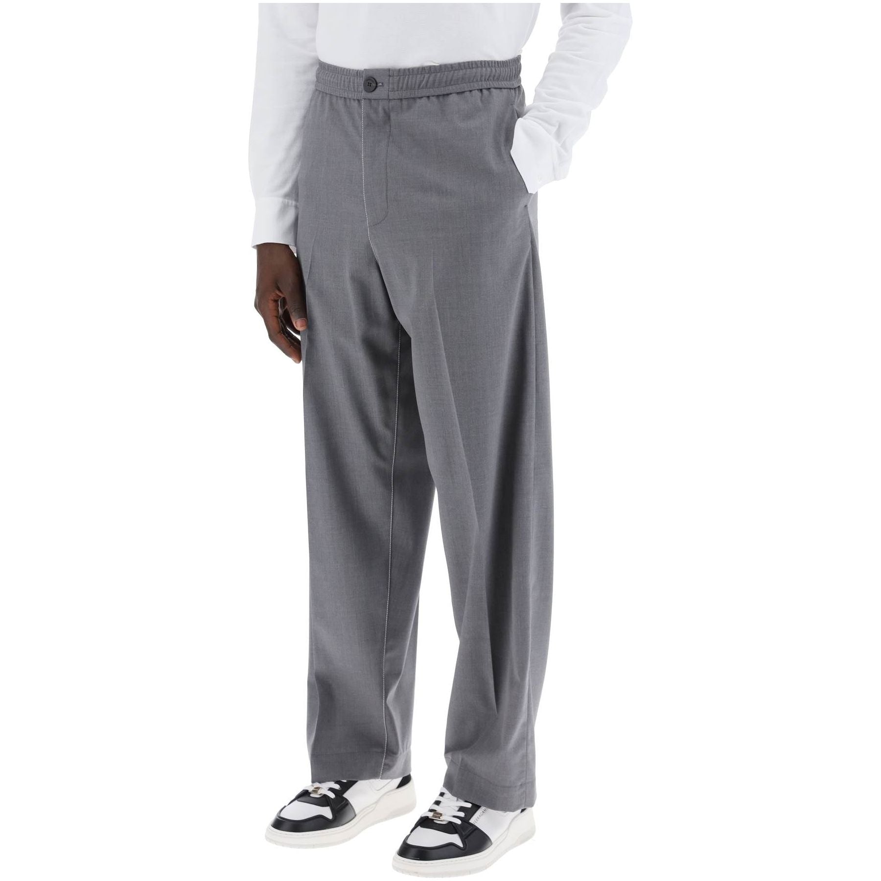 Lightweight Virgin Wool Tailored Trousers In Canvas Fabric