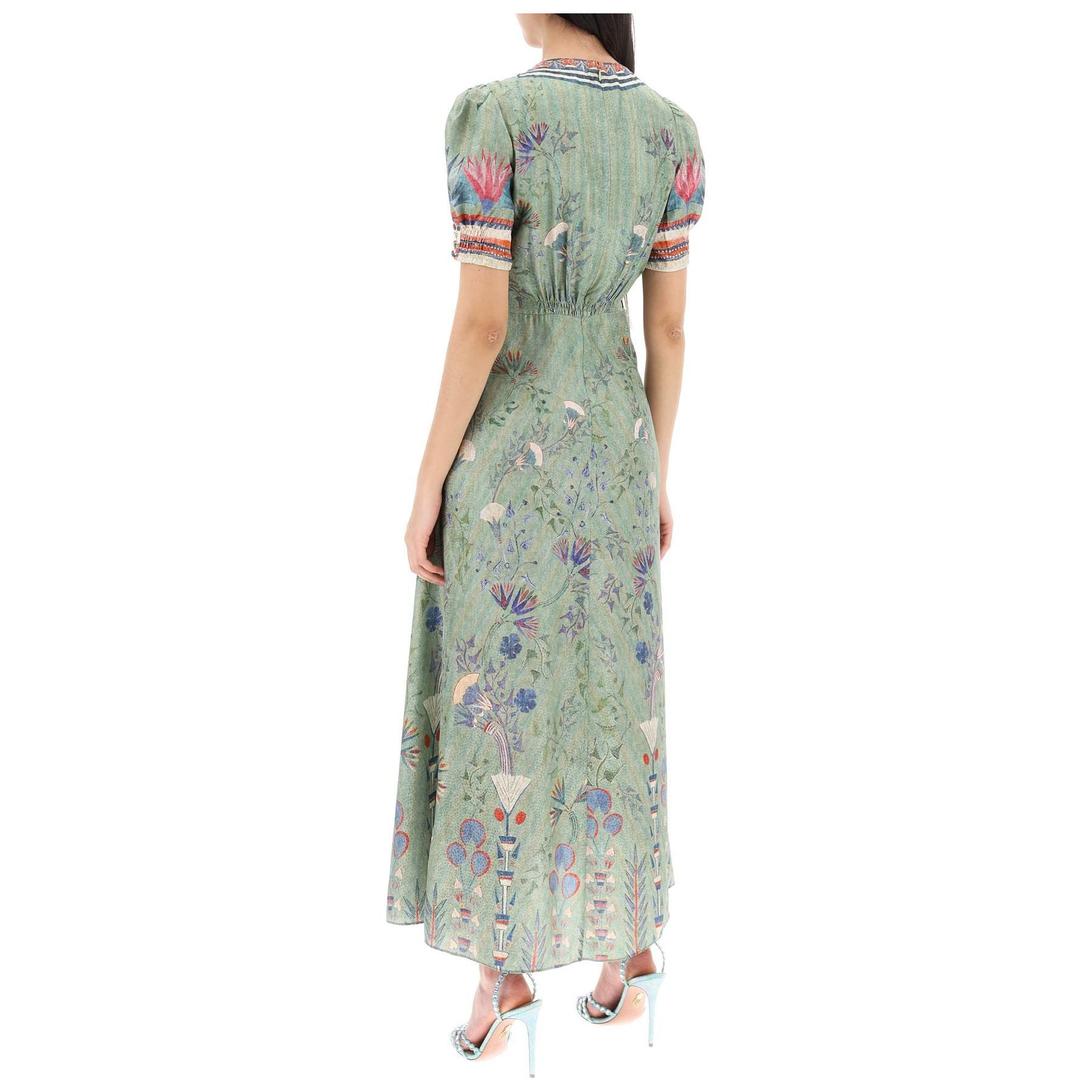 'Lea' Long Dress In Printed Silk