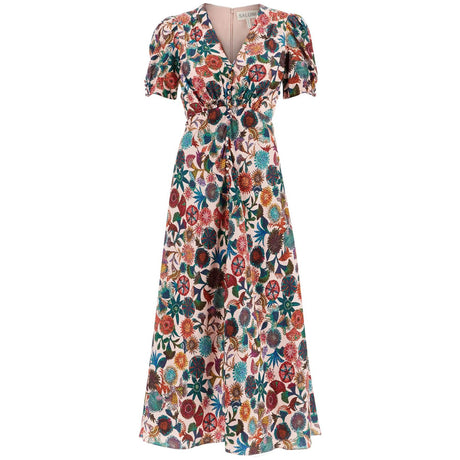 Lea Long Dress In Printed Silk