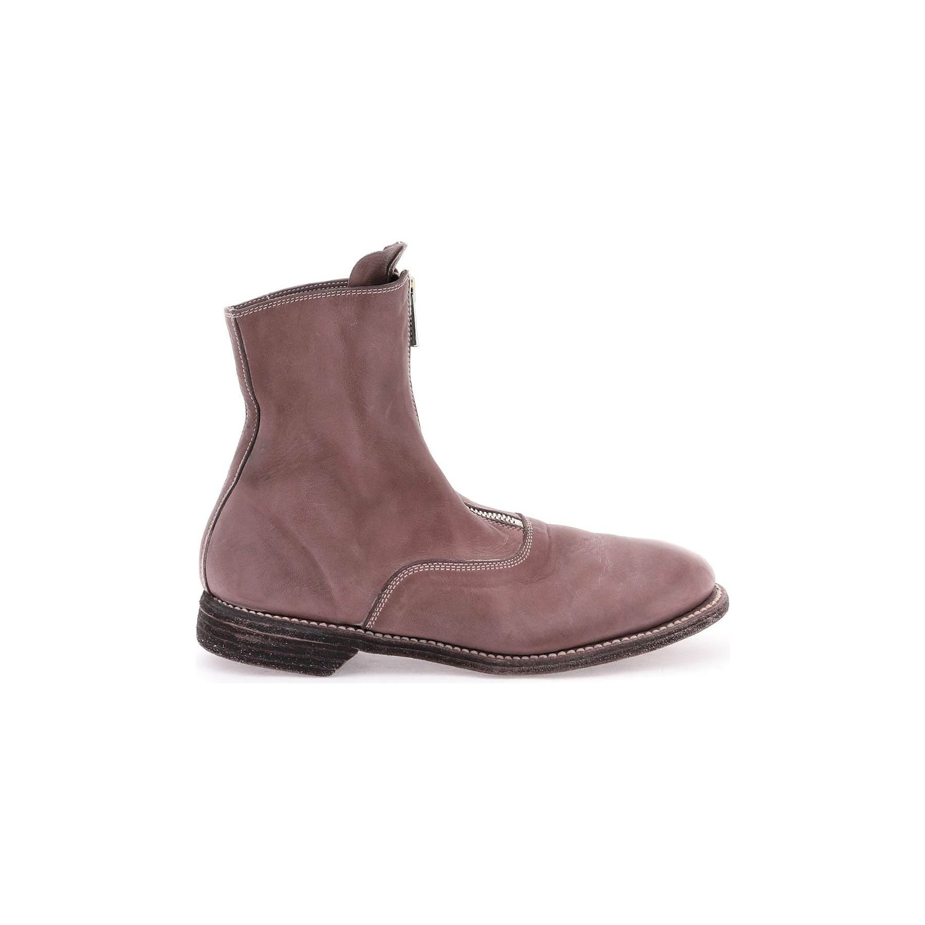Front Zip Leather Ankle Boots