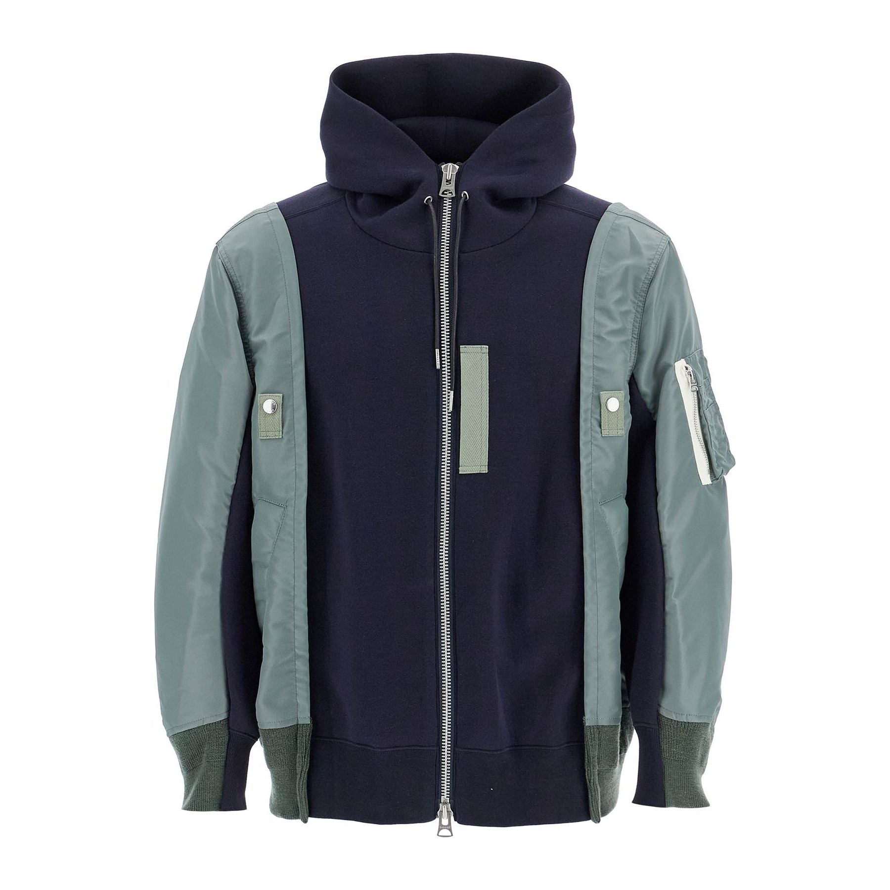 SACAI-Hybrid Sweatshirt With Zip And Hood -JOHN JULIA.