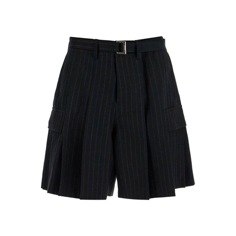 SACAI-Striped Pleated Bermuda Shorts -JOHN JULIA.