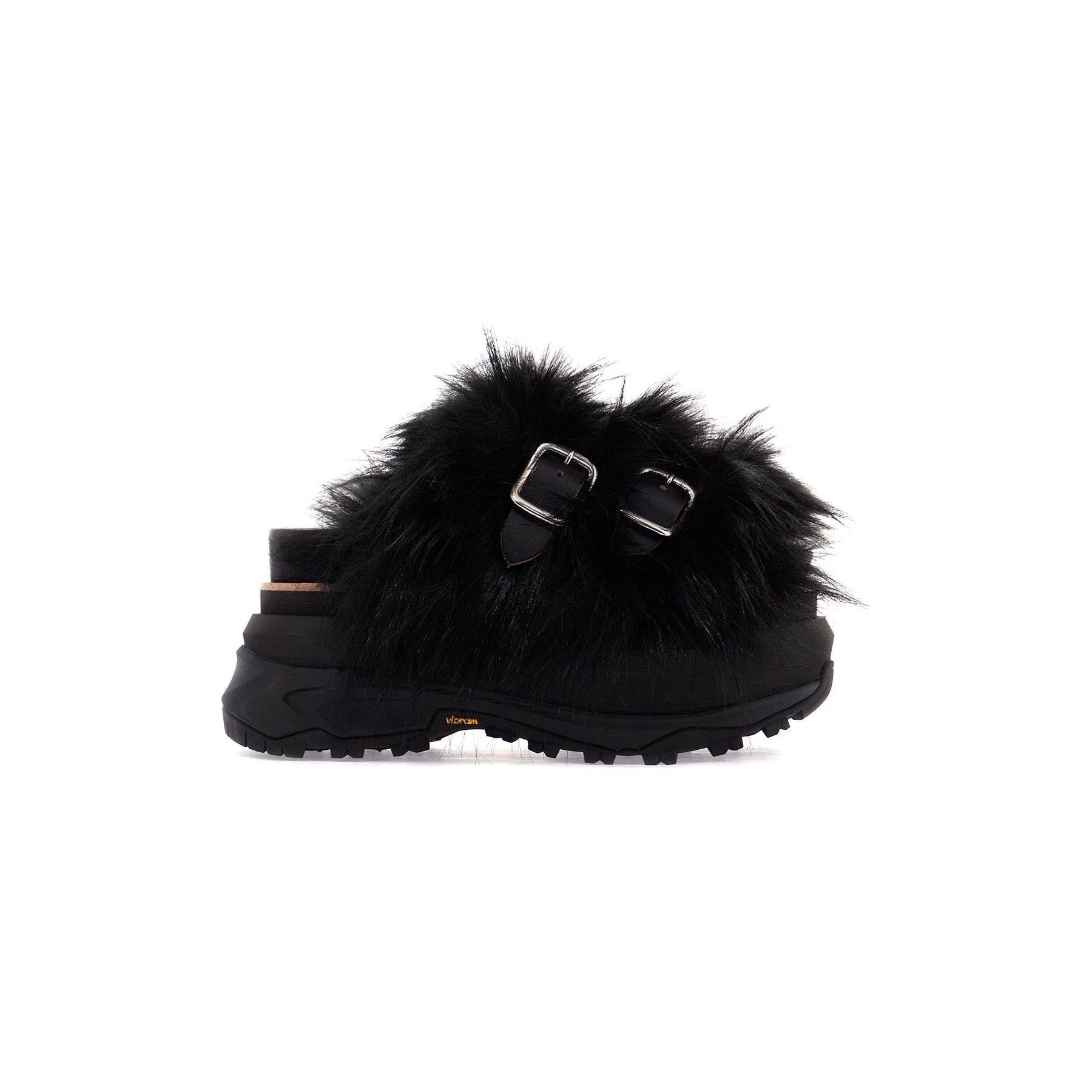 Faux Fur Strap Leather Slides