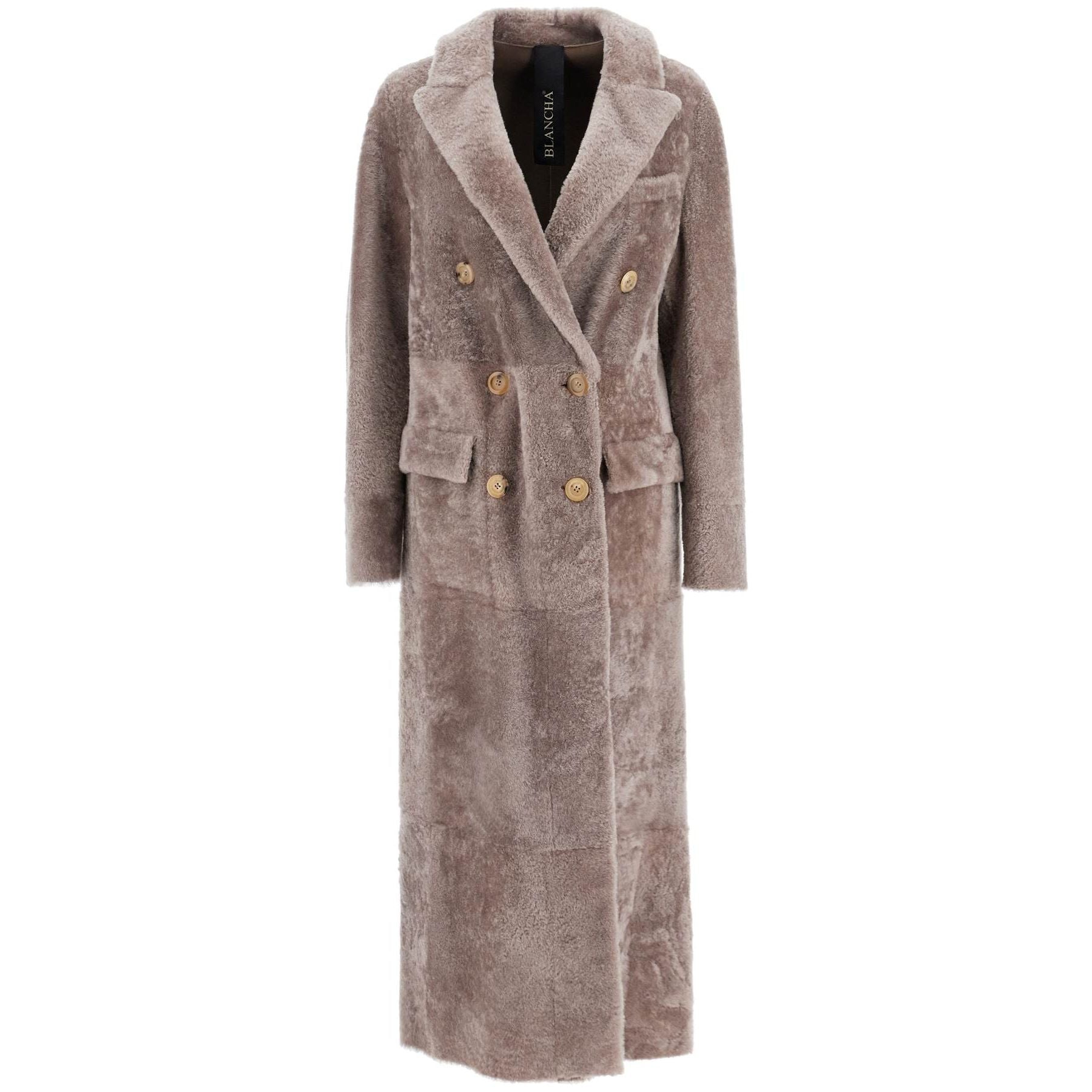 BLANCHA-Long Double-Breasted Shearling Coat -JOHN JULIA.