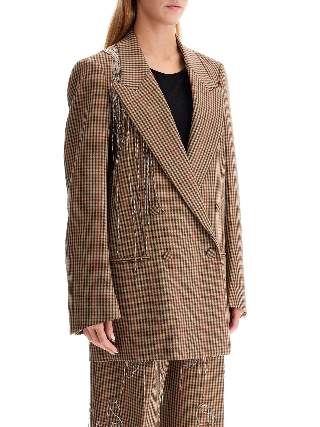 Crystal Chain Plaid Blazer-Dries Van Noten-JOHN JULIA