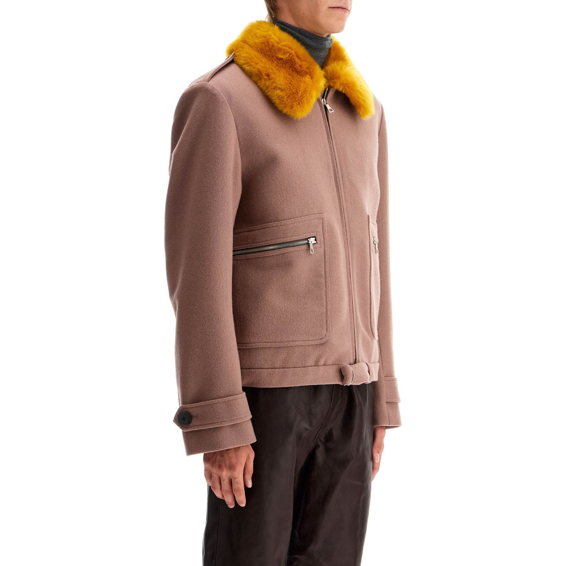 Wool Blouson With Faux Fur Collar